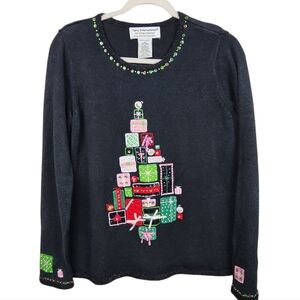 Tiara Christmas Collection Vintage Present Tree Sequins Sweater Women's Large